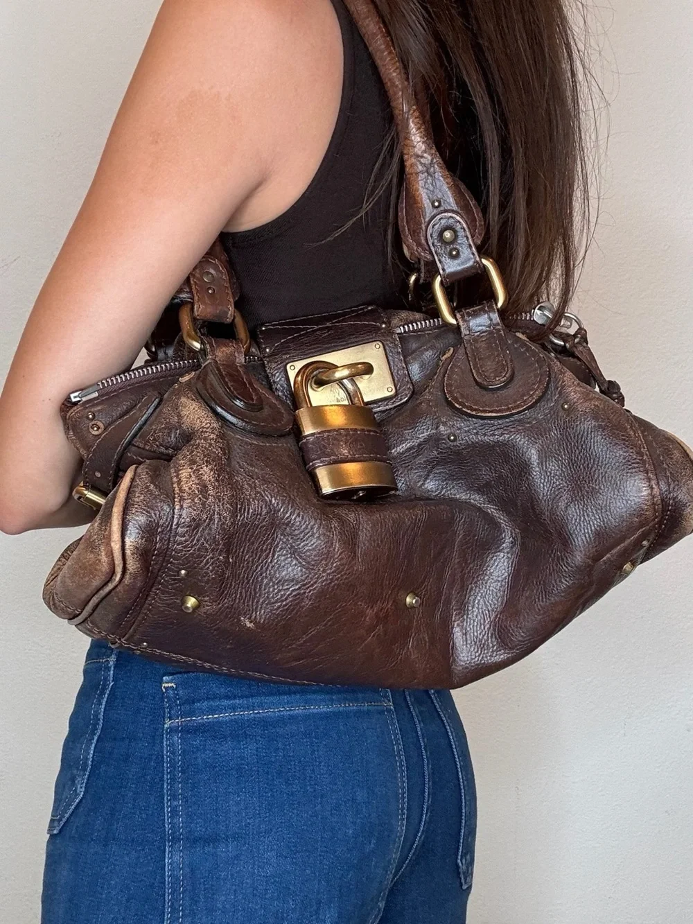 Chloe Brown Leather Paddington Bag with Gold Hardware